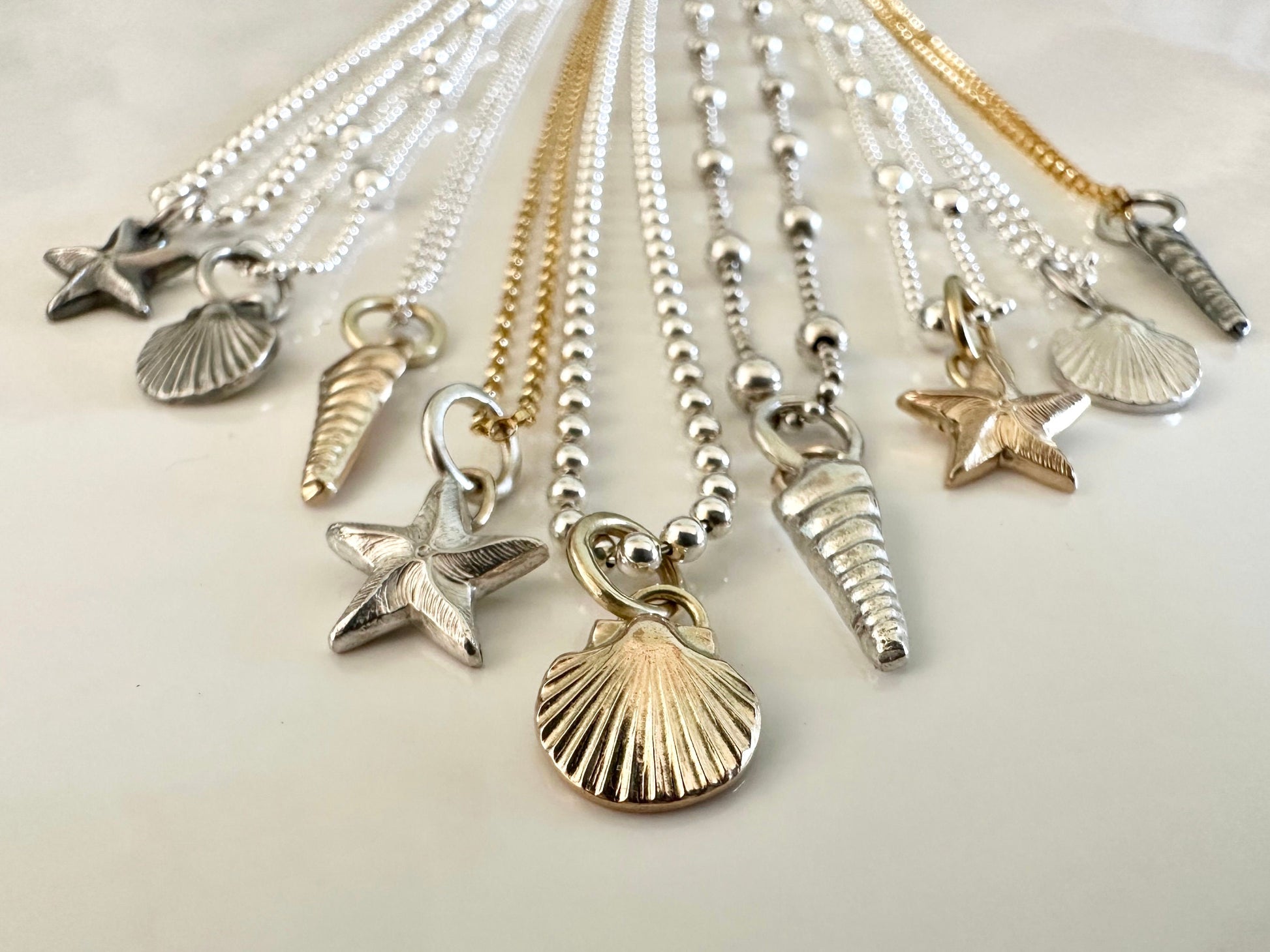 Hallmarked solid 9ct gold Turritella Seashell pendant charm necklace, handmade from recycled 9ct gold, Ready to ship