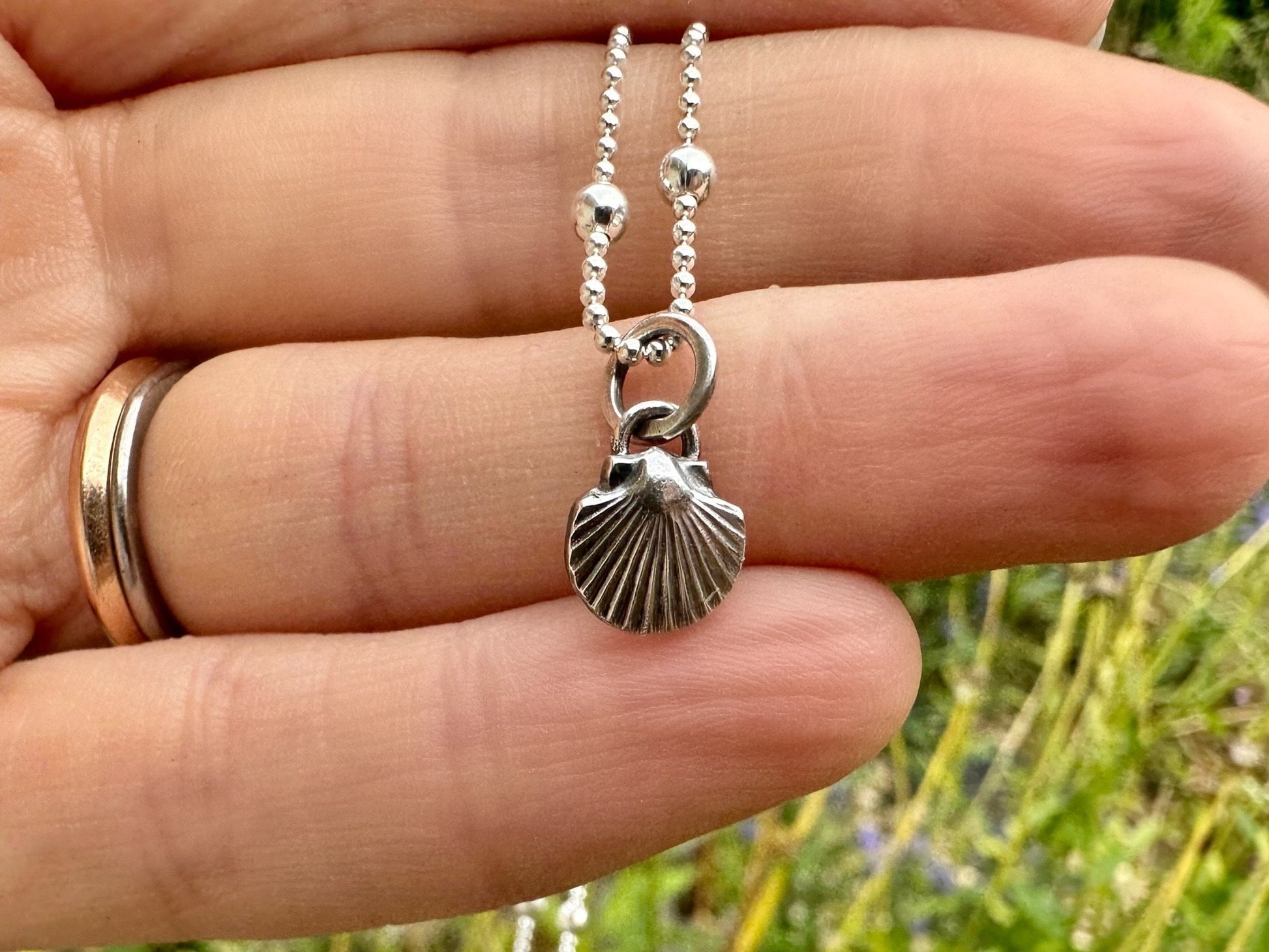 Rustic Sterling Silver Scallop Seashell pendant charm necklace, handmade from recycled 925 Sterling Silver, made to order