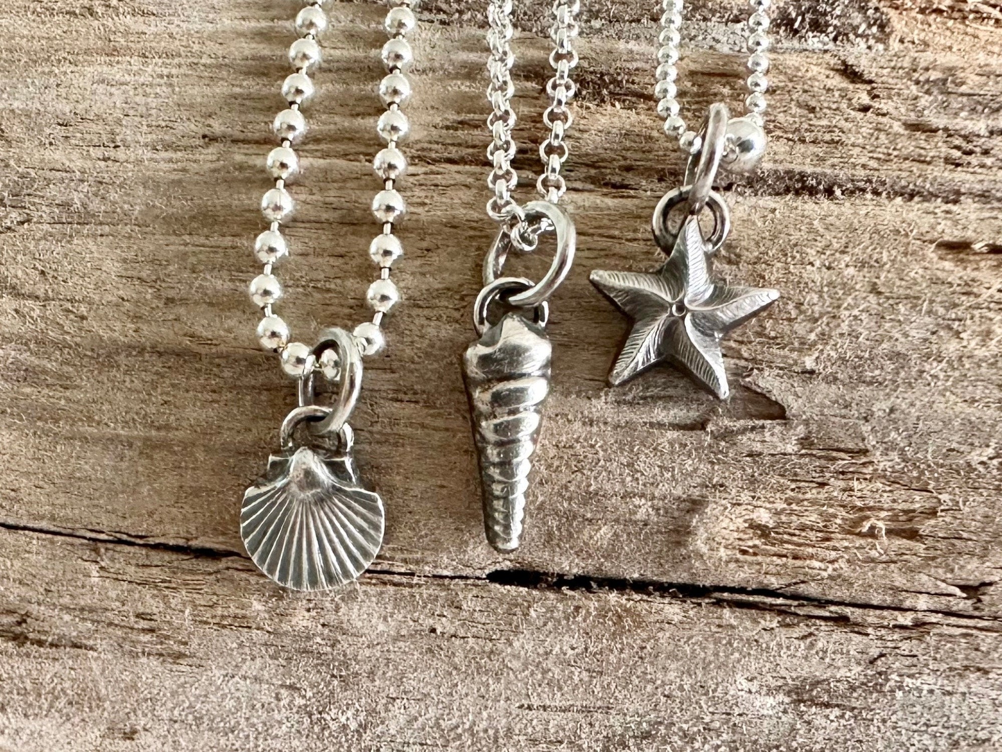 Rustic Sterling Silver Scallop Seashell pendant charm necklace, handmade from recycled 925 Sterling Silver, made to order