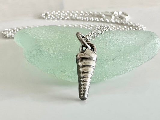 Rustic Sterling Silver Turritella Seashell pendant charm necklace, handmade from recycled 925 Sterling Silver, made to order