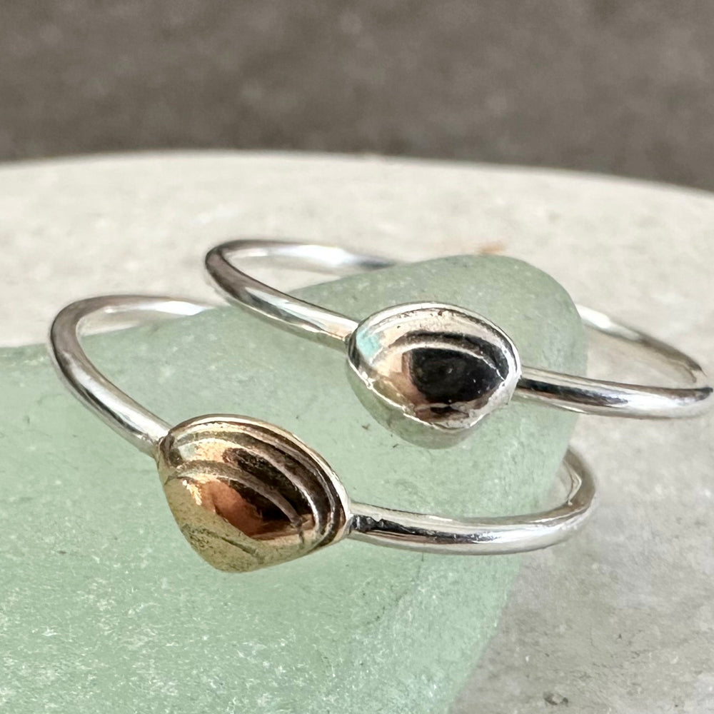 
                  
                    Clam Shell Stacking Ring, Solid 9ct Gold or Sterling Silver Shell on a 1.2mm 925 Sterling Silver Ring Band, Seashell Ring
                  
                