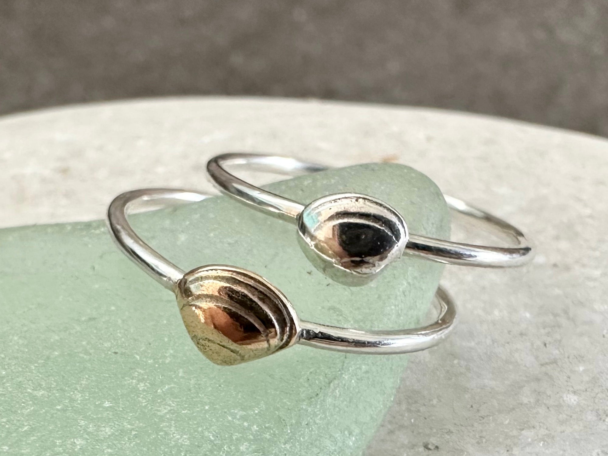 Clam Shell Stacking Ring, Solid 9ct Gold or Sterling Silver Shell on a 1.2mm 925 Sterling Silver Ring Band, Seashell Ring