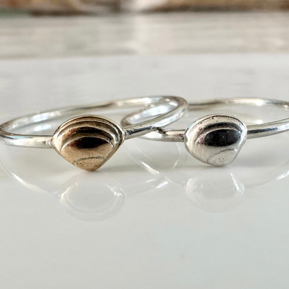 Clam Shell Stacking Ring, Solid 9ct Gold or Sterling Silver Shell on a 1.2mm 925 Sterling Silver Ring Band, Seashell Ring