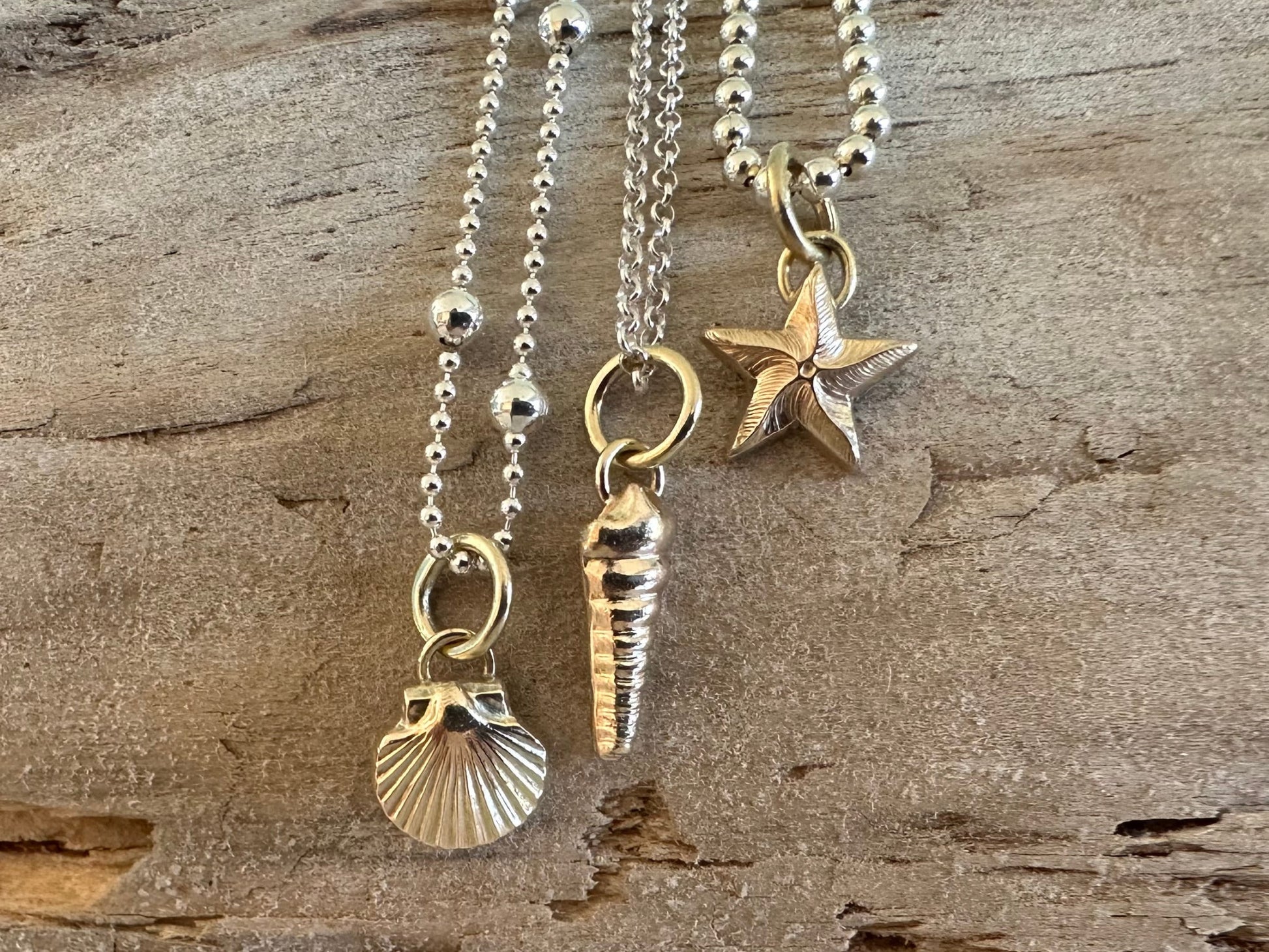 Solid 9ct gold Turritella Seashell pendant charm necklace, handmade from recycled 9ct gold, made to order