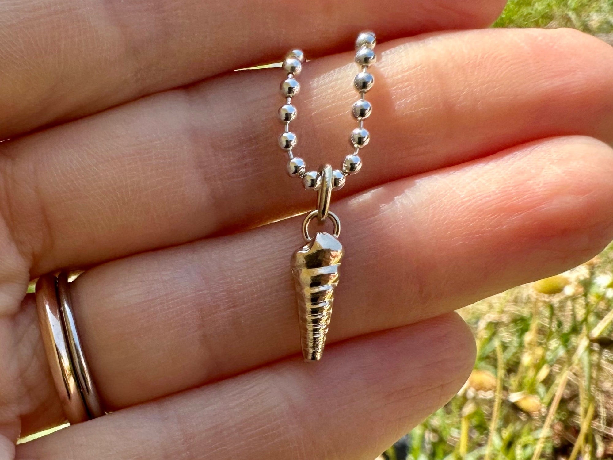 Solid 9ct gold Turritella Seashell pendant charm necklace, handmade from recycled 9ct gold, made to order