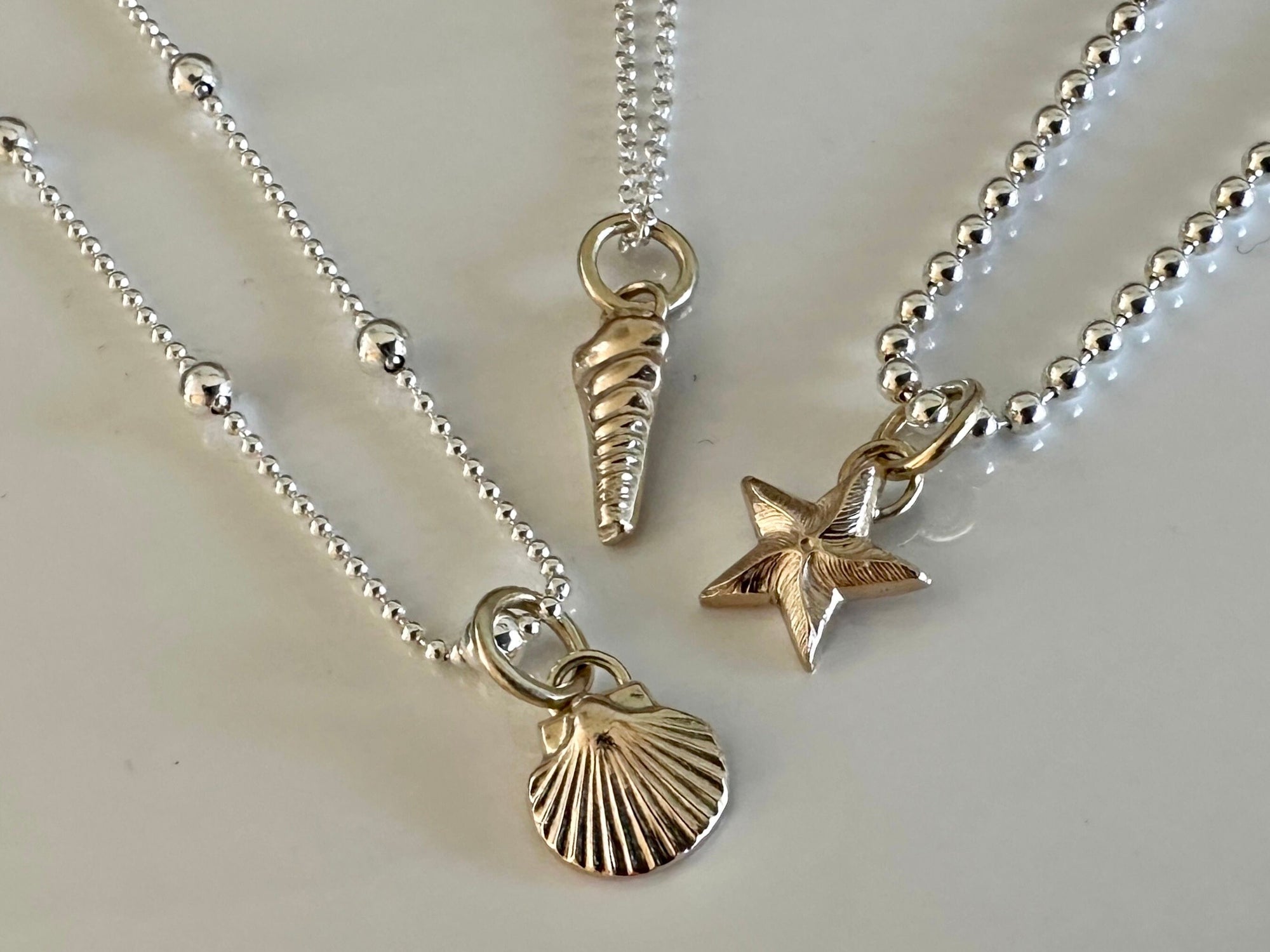 Solid 9ct gold Turritella Seashell pendant charm necklace, handmade from recycled 9ct gold, made to order