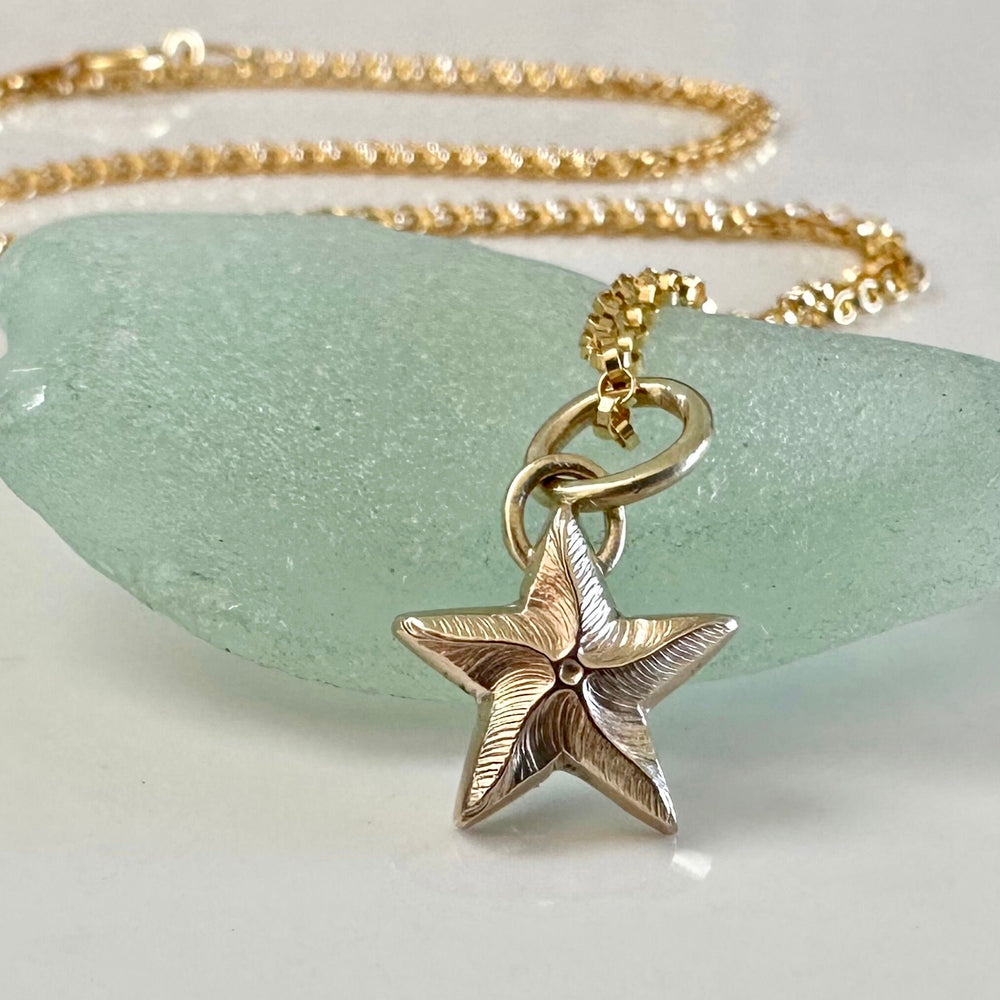 
                  
                    Solid 9ct gold Starfish pendant charm necklace, handmade from recycled 9ct gold, made to order
                  
                