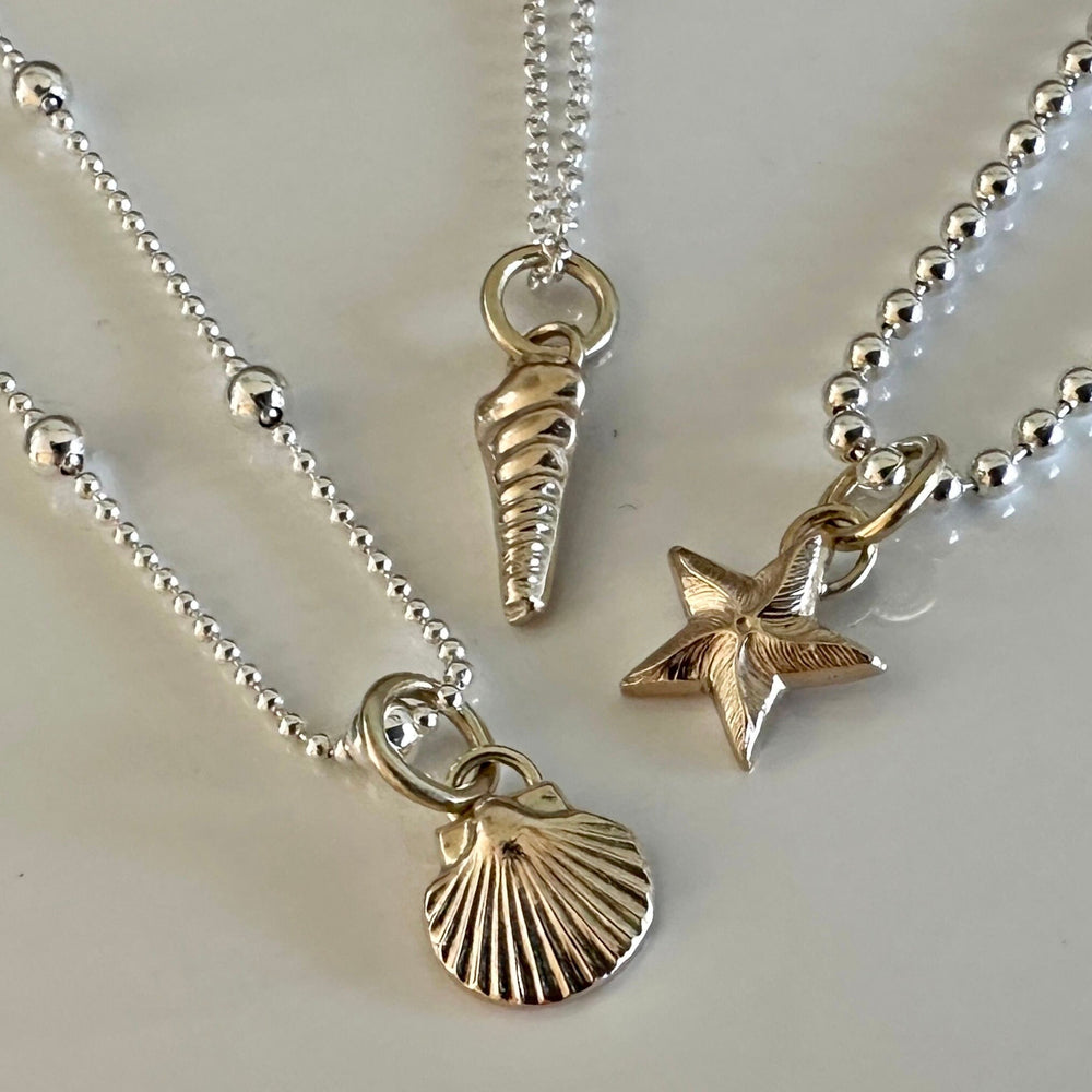 
                  
                    Solid 9ct gold Starfish pendant charm necklace, handmade from recycled 9ct gold, made to order
                  
                