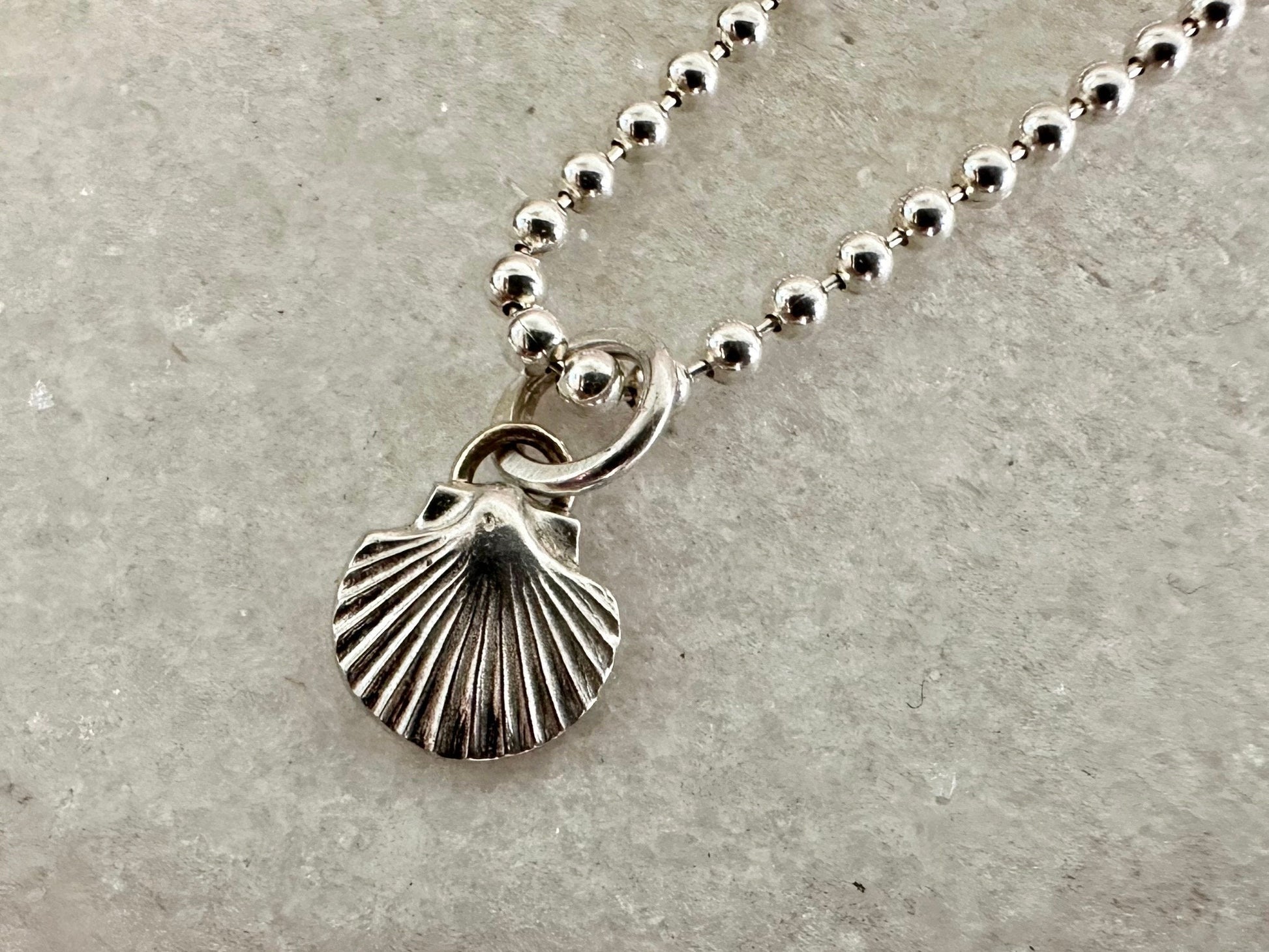 Sterling Silver Scallop Seashell pendant charm necklace with 9ct Gold bail, handmade from recycled 925 Sterling Silver, made to order