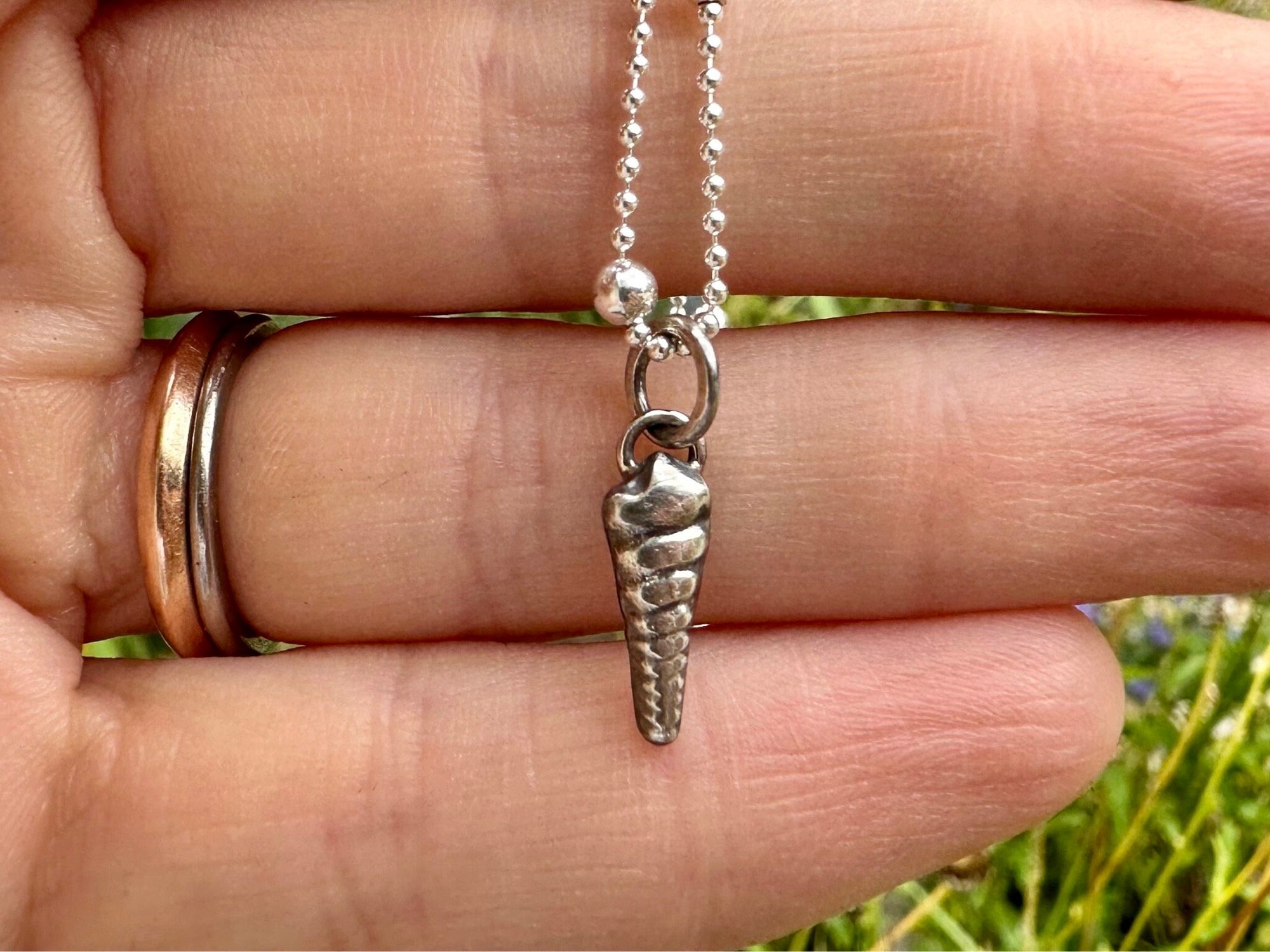 Rustic Sterling Silver Turritella Seashell pendant charm necklace, handmade from recycled 925 Sterling Silver, made to order