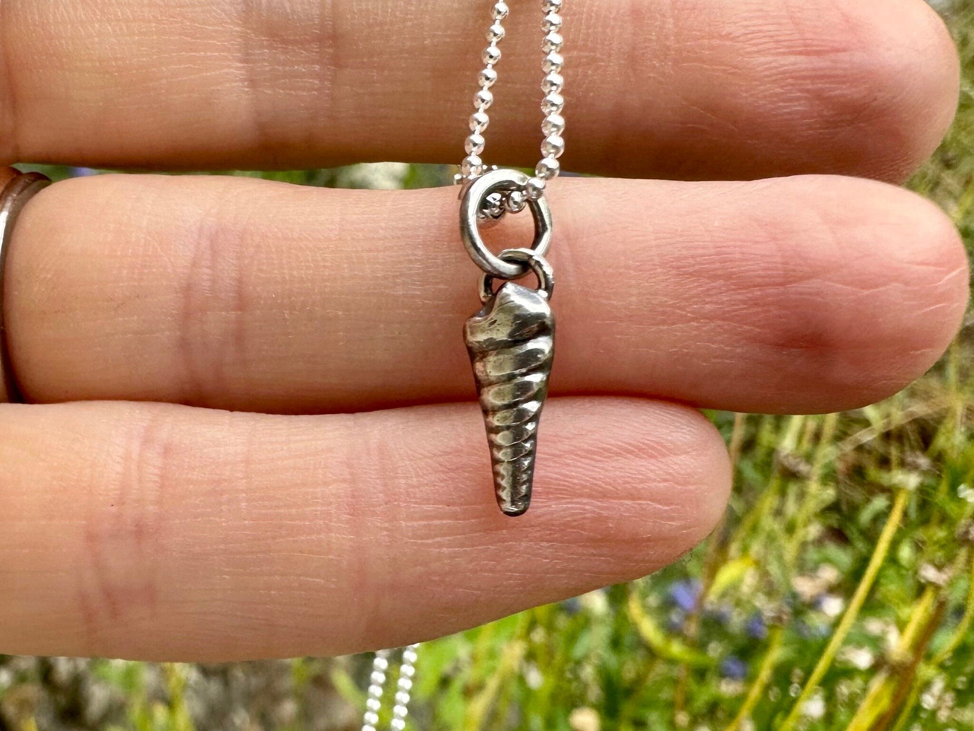 Rustic Sterling Silver Turritella Seashell pendant charm necklace, handmade from recycled 925 Sterling Silver, made to order