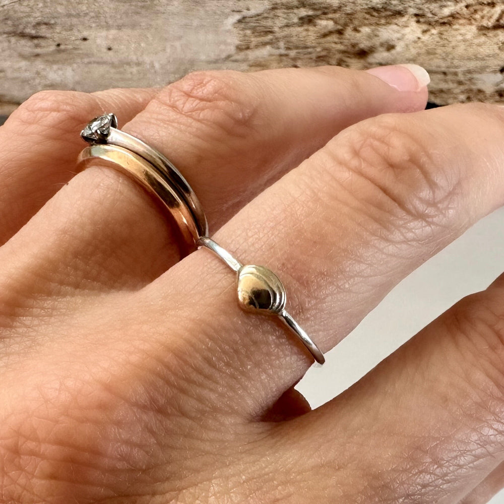 
                  
                    Clam Shell Stacking Ring, Solid 9ct Gold or Sterling Silver Shell on a 1.2mm 925 Sterling Silver Ring Band, Seashell Ring
                  
                