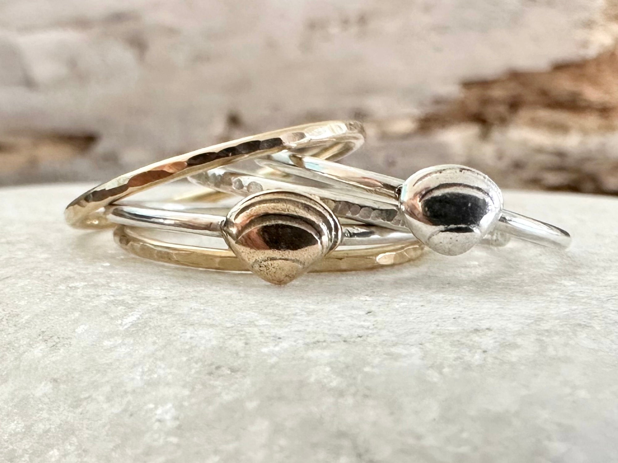 Clam Shell Stacking Ring, Solid 9ct Gold or Sterling Silver Shell on a 1.2mm 925 Sterling Silver Ring Band, Seashell Ring