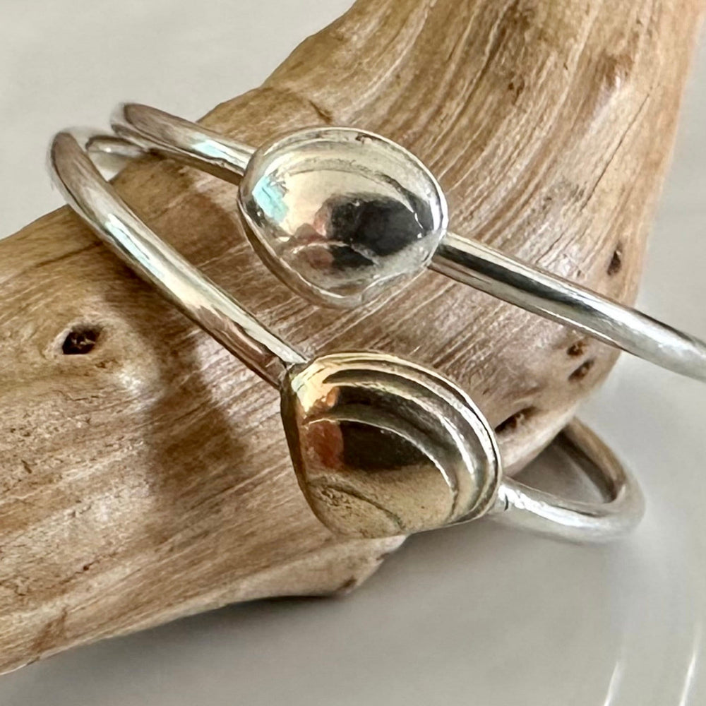 Clam Shell Stacking Ring, Solid 9ct Gold or Sterling Silver Shell on a 1.2mm 925 Sterling Silver Ring Band, Seashell Ring