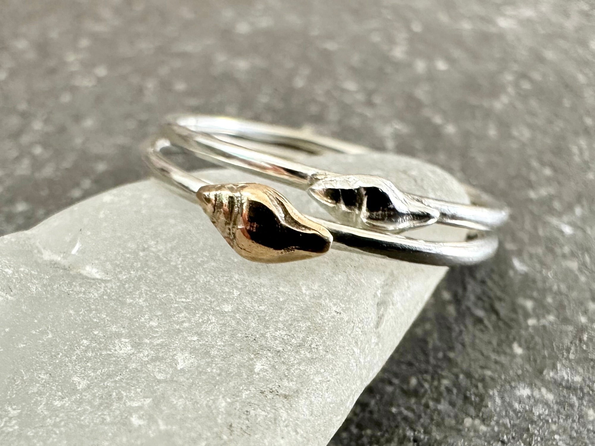 Whelk Shell Stacking Ring, Solid 9ct Gold or Sterling Silver Shell on a 1.2mm 925 Sterling Silver Ring Band, Seashell Ring