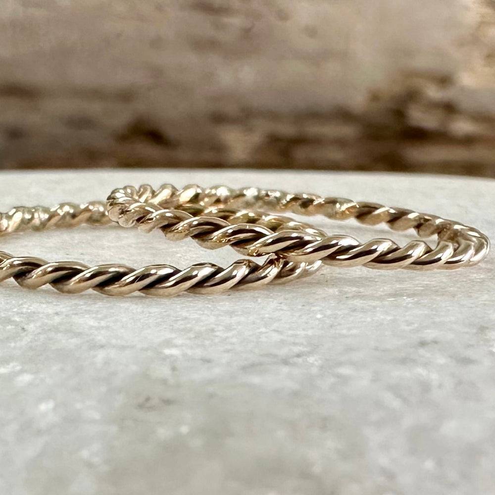 
                  
                    Solid 9ct Yellow Gold Hand Twisted Rope Ring, Handmade Precious Metal Stacking Ring.
                  
                